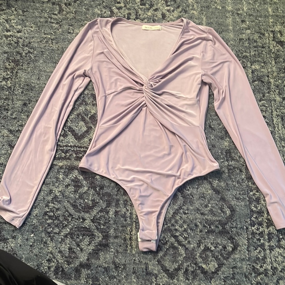 Lilac light purple long sleeve bodysuit top
